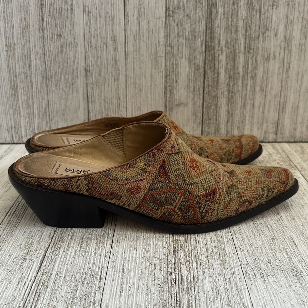 Matiesse Mules Slip On Heeled Shoes Woven
Tapestry Pointed Toes - Picture 3 of 8